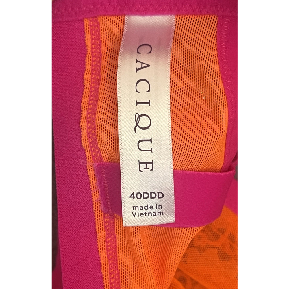 Cacique Unlined Demi Bra 40DDD Orange Pink Floral Lace Underwire Sexy Feminine - Picture 7 of 10